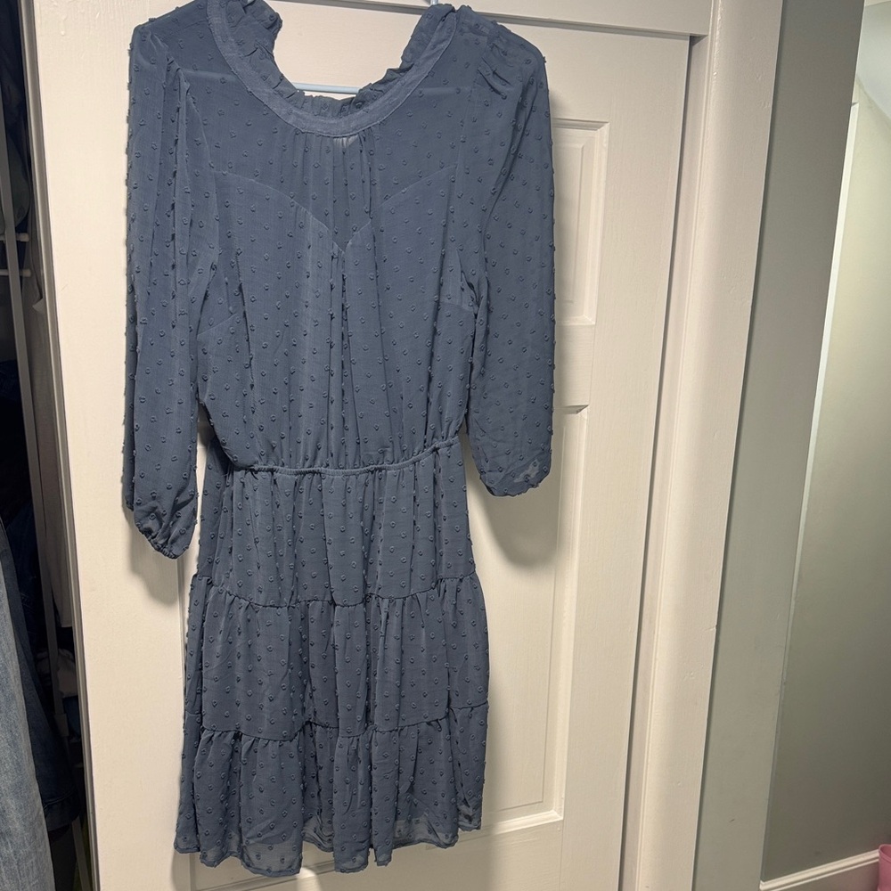 Chic Blue Textured Midi Dress